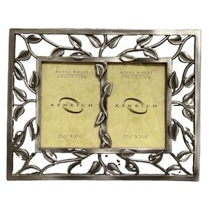 Kenrich Metal Works Double Picture Frame Pewter Leaf Vine 2.5x3.5 Tabletop Decor